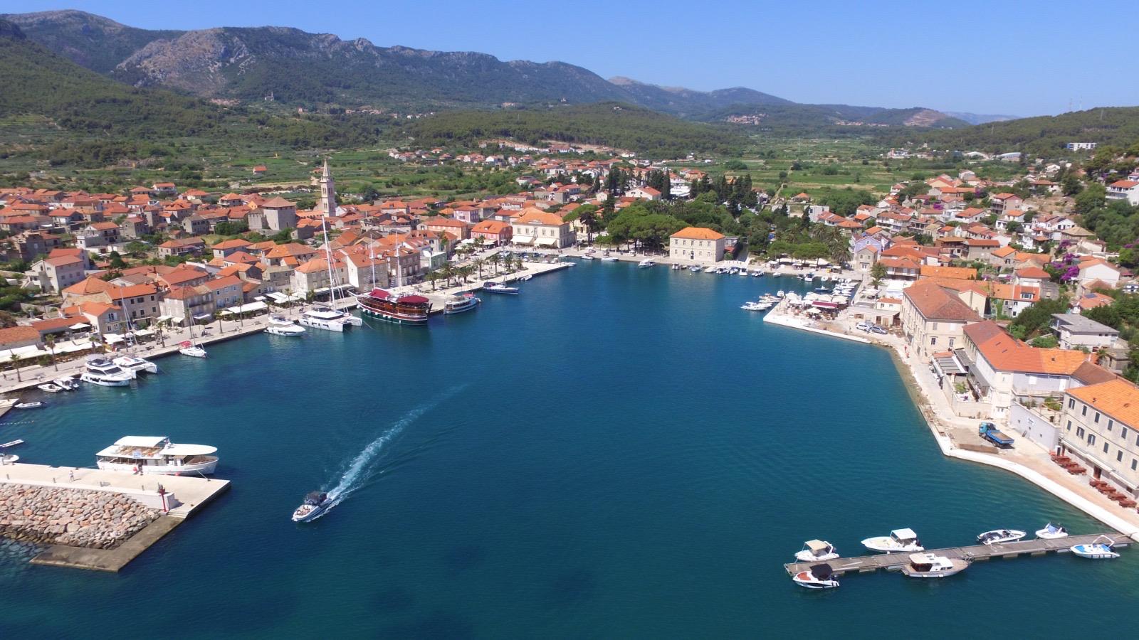 Aerial view of a Dalmatian harbour town